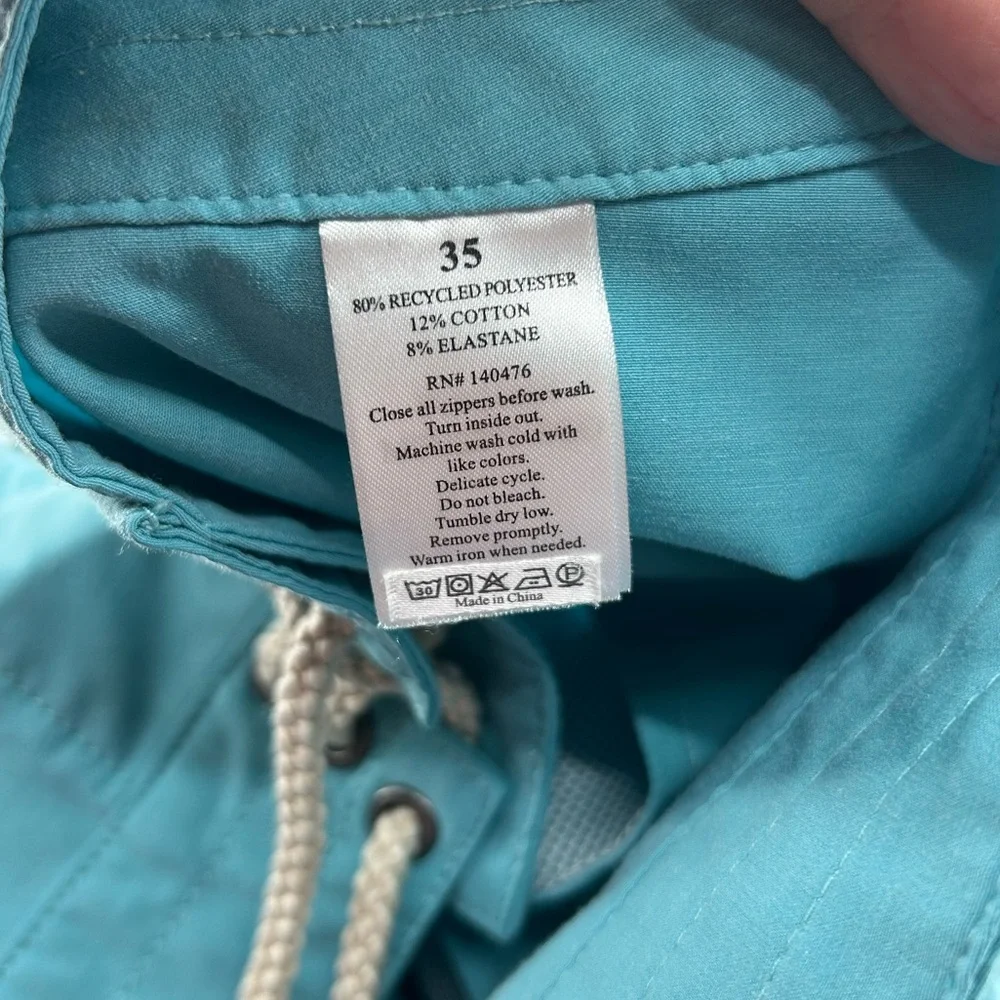 Mens Faherty Brand Board shorts Vintage Tape Sky Geo Stripe turquoise size 35 - Picture 5 of 9